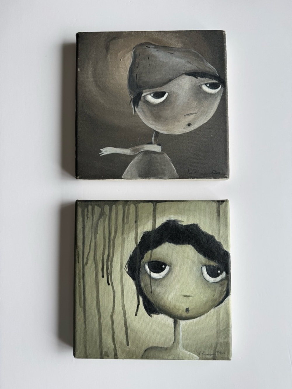 Original Acrylic Paintings Set Goth Tim Burton Style, Signed 2006, home decor